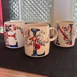 Anthropologie Starla M. Halfmann Petal Palette Monogrammed Mugs Set of 3